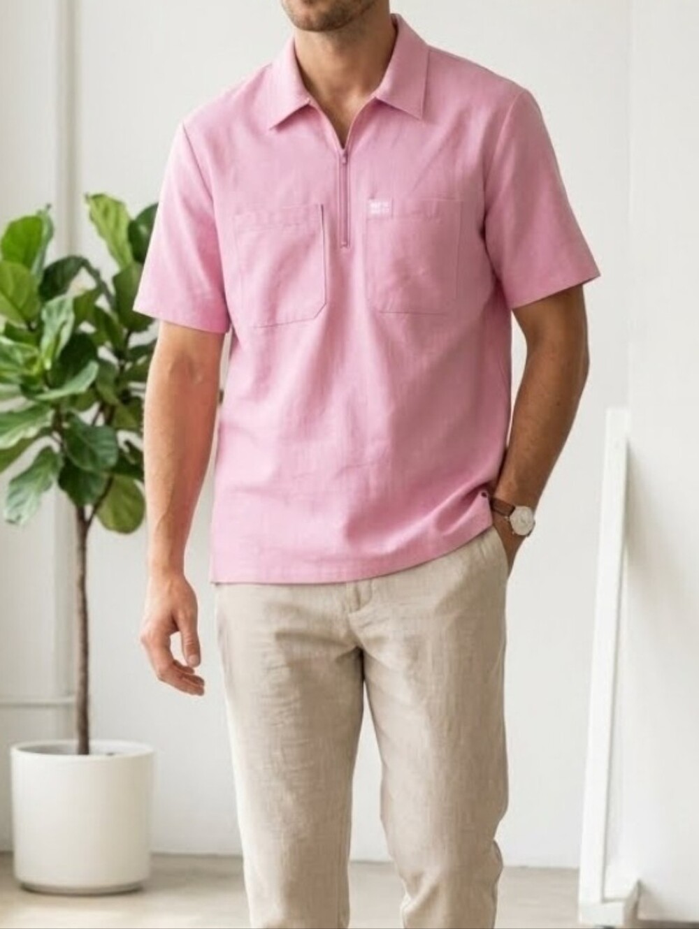 NWT FB County Pink Half-Zip Short Sleeve Polo Shirt Size L